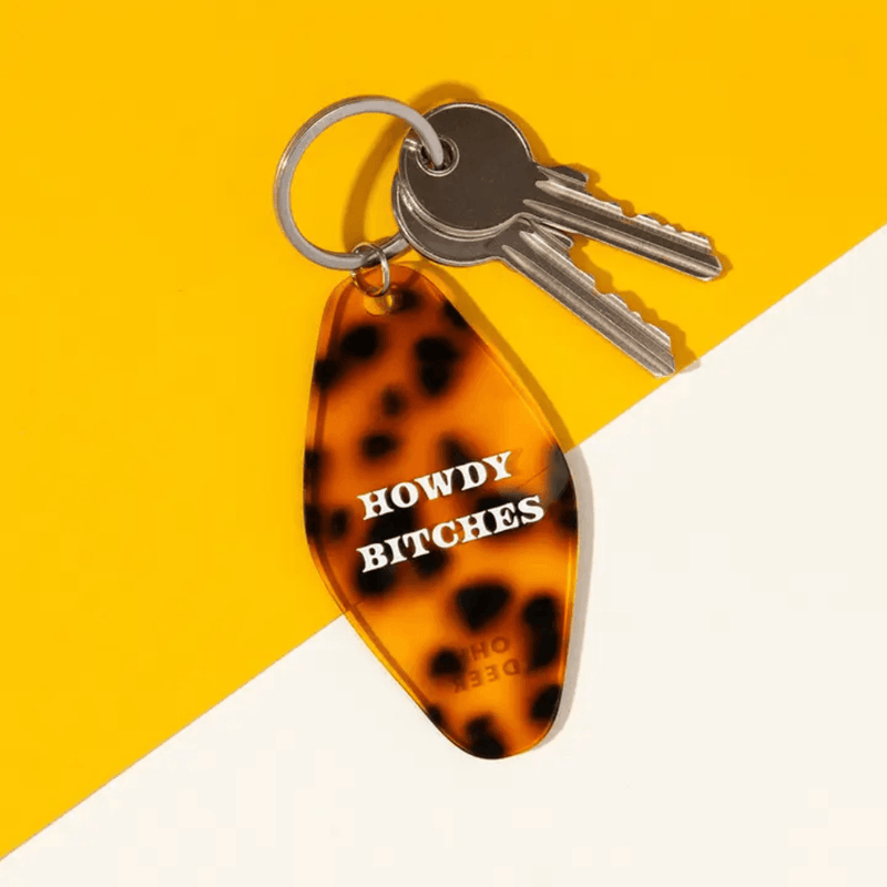 Ohh Deer Howdy Bitches tortoiseshell keyring attached to keys
