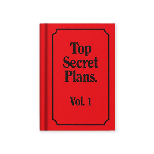 Red A7 fabric hardback notebook reading Top Secret Plans Vol. 1 by Ohh Deer