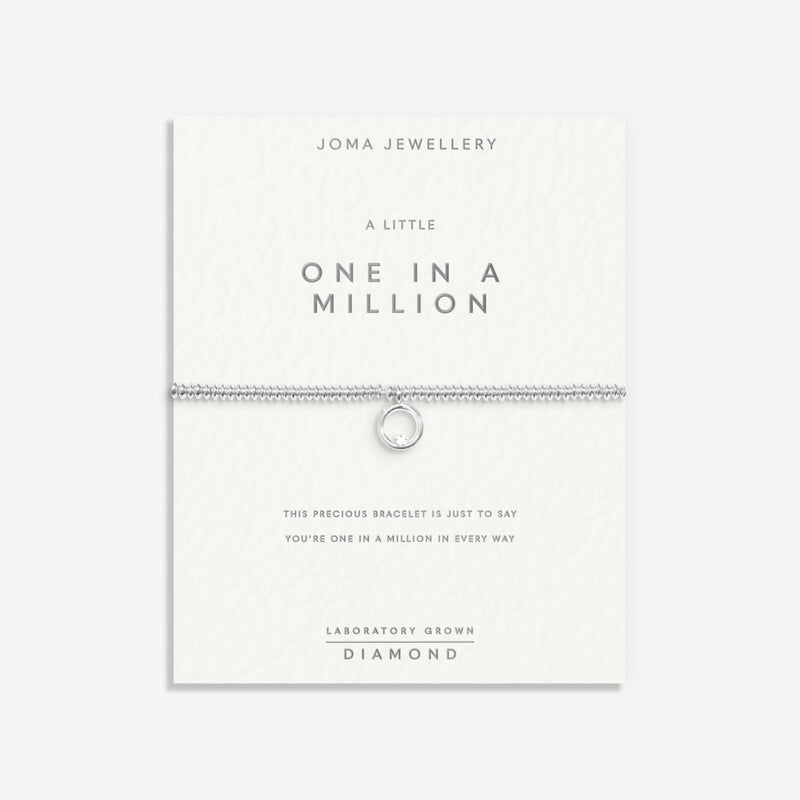 “Sentiment card reading ‘A Little One in a Million’ with bracelet attached”
