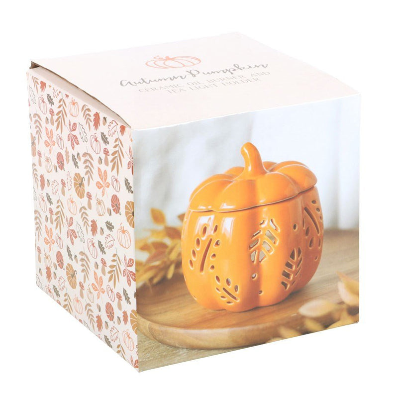 Orange Autumn Leaves Pumpkin Oil Burner - Something Different Gift Shop