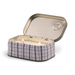 Paddywax Bistro Fig and Olive two-wick tin candle open with lit candle wax