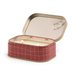 Paddywax Bistro Heirloom Tomato two-wick tin candle open with lit candle wax