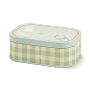 Paddywax Bistro Macaron tin candle with pastel green checked design