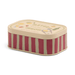 Side view of Paddywax Bistro Meyer Lemon tin candle with red striped tin design