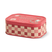 Paddywax Bistro Smoked Cherry tin candle with red and pink checked design
