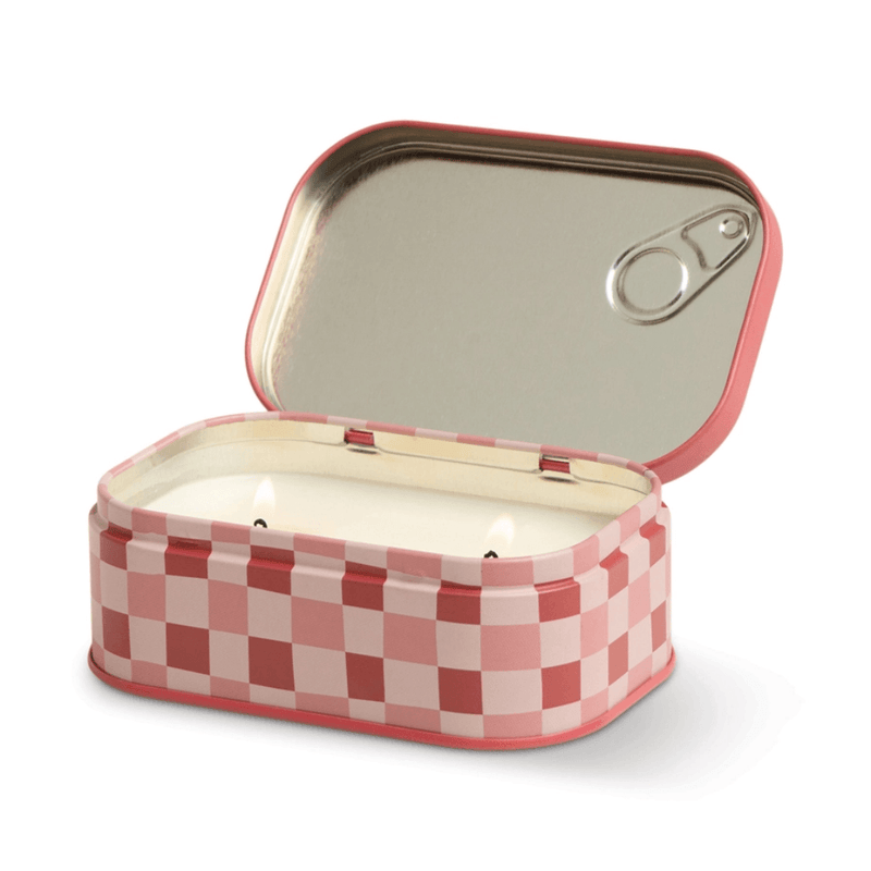 Paddywax Bistro Smoked Cherry two wick soy wax candle in open tin