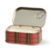 Paddywax Bistro Strawberry two-wick tin candle open with lit candle wax