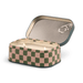 Paddywax Bistro Wild Mushroom two-wick tin candle open with lit candle wax