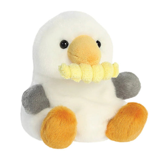 Angled view of Palm Pals Buoy Seagull plush toy by Aurora