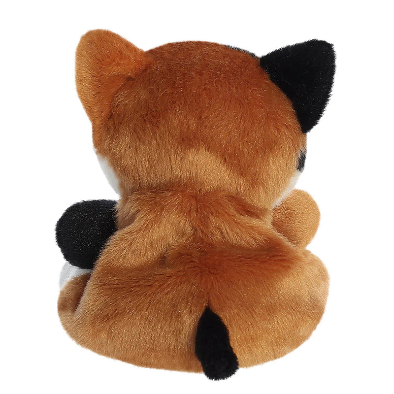 Back view of Palm Pals Calico Cat plush toy showing calico markings and tail