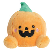 Front view of Palm Pals Carver Jack O'Lantern plush toy with stitched grin

