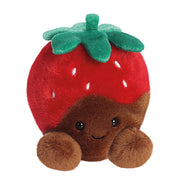 Palm Pals Chocolate Strawberry plushie close front showing stitched face and leaf top