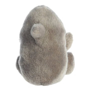 Back view of Palm Pals Chomps Shark soft toy in grey plush fabric.

