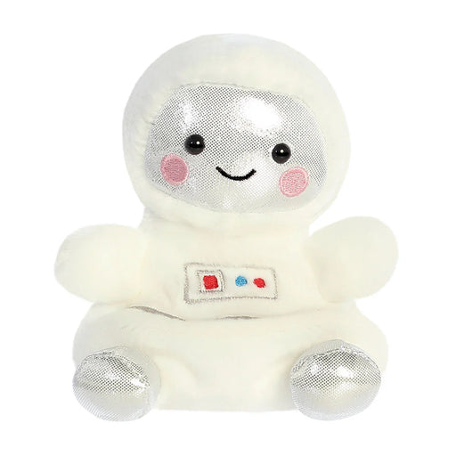 Palm Pals Cosmo Astronaut plush toy front view with silver helmet face and shiny boots