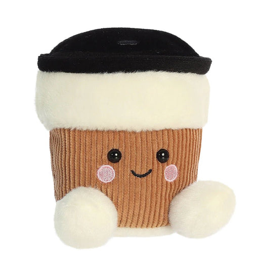Palm Pals Essie Coffee Cup 13cm plush toy with smiling face and fluffy feet, front angle on white background