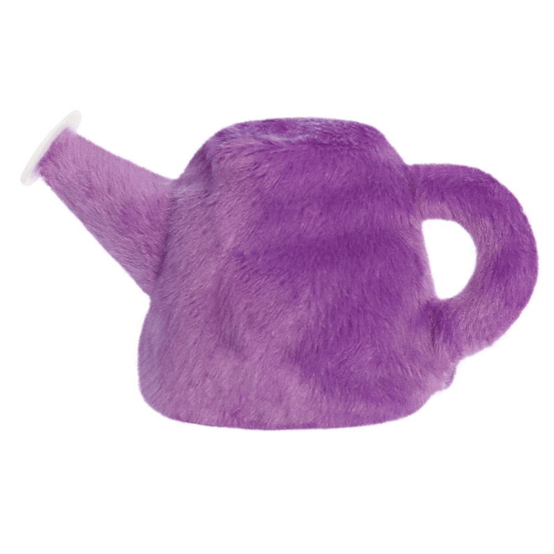 Back view of Palm Pals Flo purple watering can plush soft toy