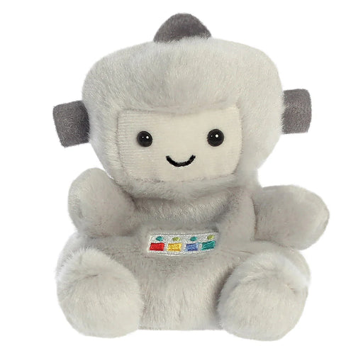 Palm Pals Gadget Robot plush toy front view with grey body and stitched smile