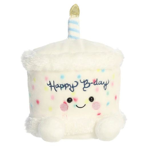 Palm Pals Happy B’day Cake birthday plush with pastel sprinkles and candle, front angle on white background
