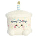 Palm Pals Happy B’day Cake 20cm plush toy with candle and Happy B-day text, front view on white background