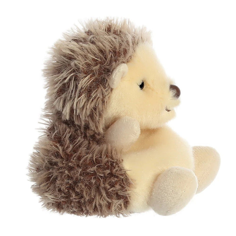 Side view of Palm Pals Hedgie Hedgehog 13cm plush with rounded paws and snuggly belly.