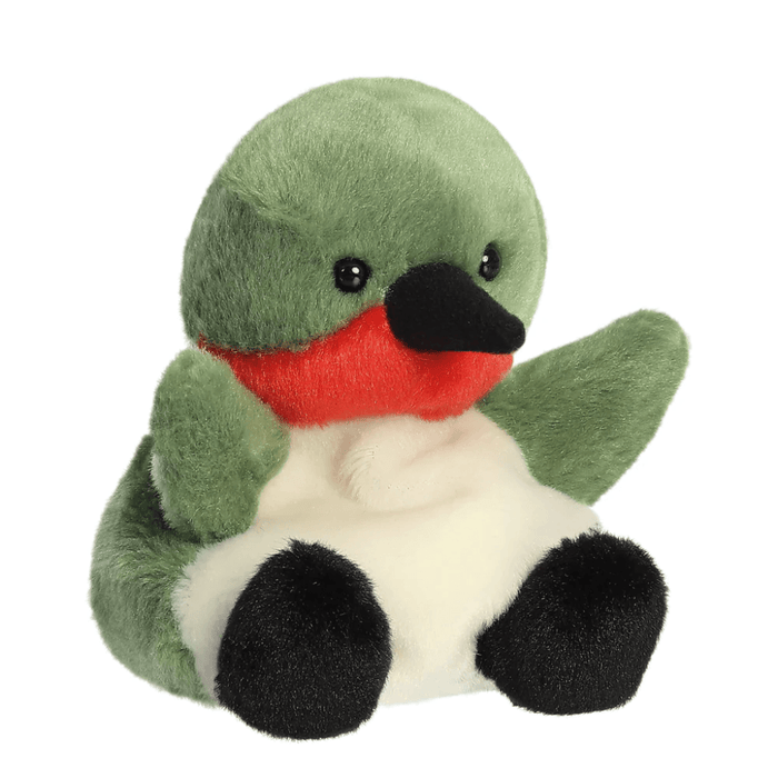 Aurora Palm Pals Hilda Hummingbird plush front angle with green wings and red throat
