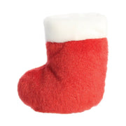 Back view of Holly Stocking soft toy, red body with white cuff