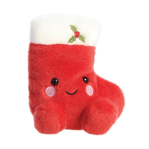 Palm Pals Holly Stocking plush toy, 13cm, red with white cuff and embroidered holly