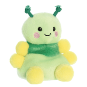 Angled view of Palm Pals Ivy green caterpillar plush toy