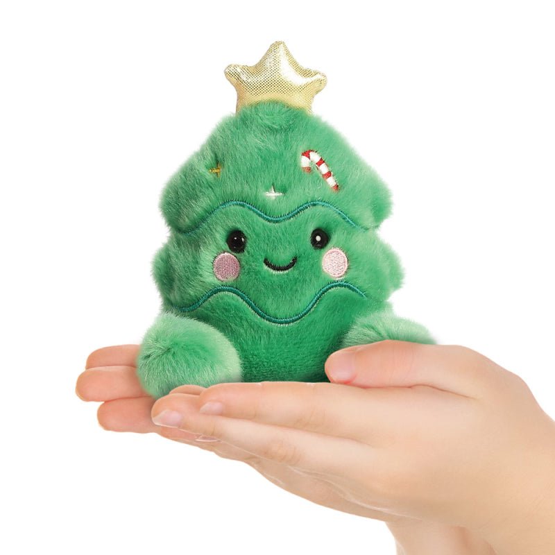 Jubilee Tree Palm Pals plush shown in hands to illustrate 13cm size