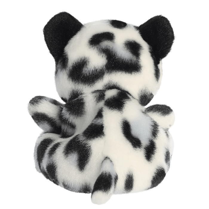 Back view of Aurora Palm Pals Kaia Snow Leopard plush showing spotted tail