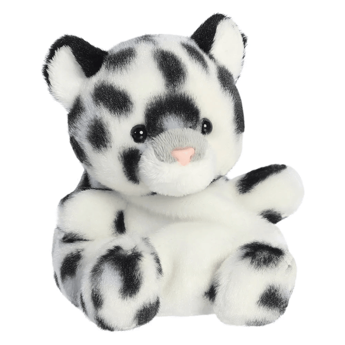Palm Pals Kaia Snow Leopard plush front angle with black spotted fur
