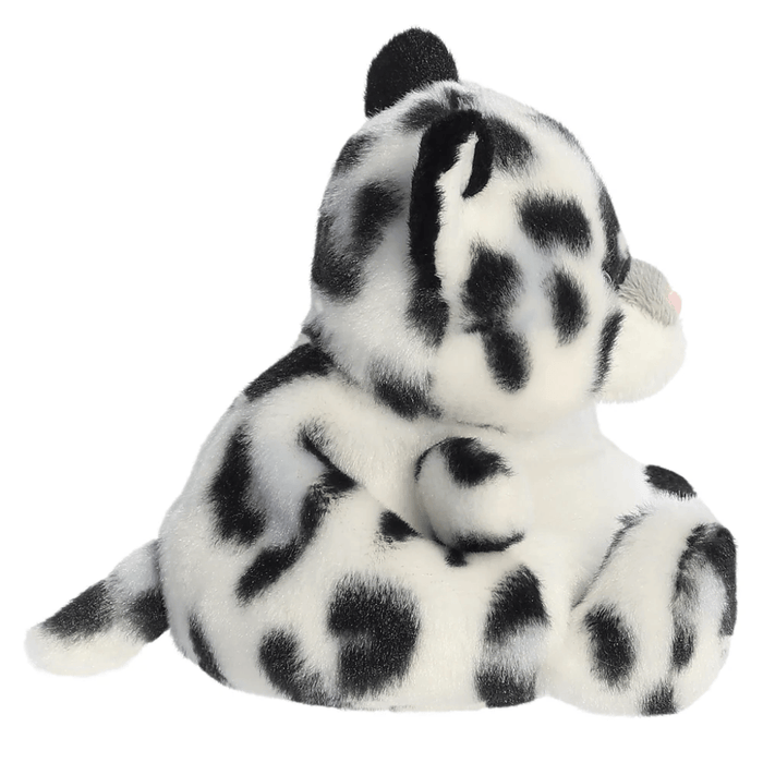 Side view of Palm Pals Kaia Snow Leopard soft toy
