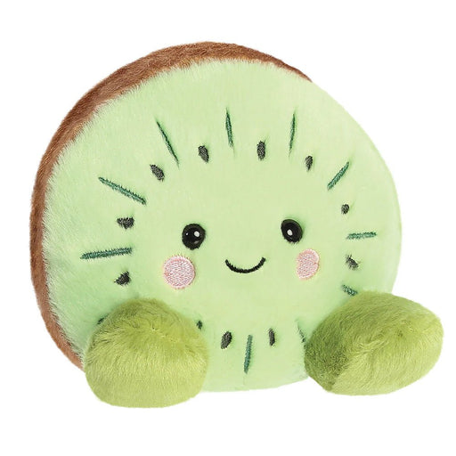 Angled view of Palm Pals Kimber Kiwi plush toy by Aurora