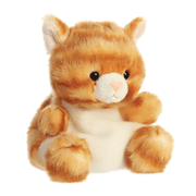 Angled view of Palm Pals Meow Kitty orange tabby cat soft toy