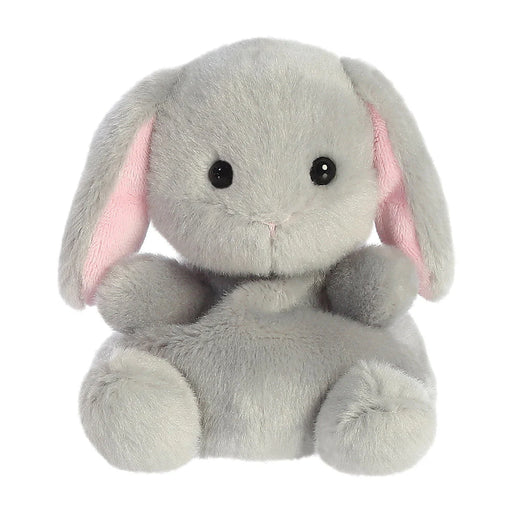 Palm Pals Pebbles Bunny plush toy front view with grey fur and pink ears
