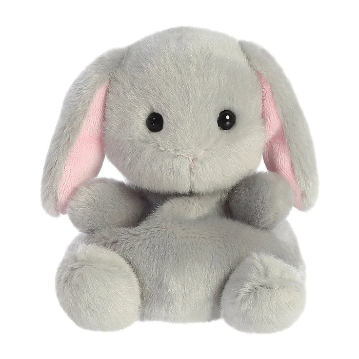 Palm Pals Pebbles Bunny plush toy front view with grey fur and pink ears