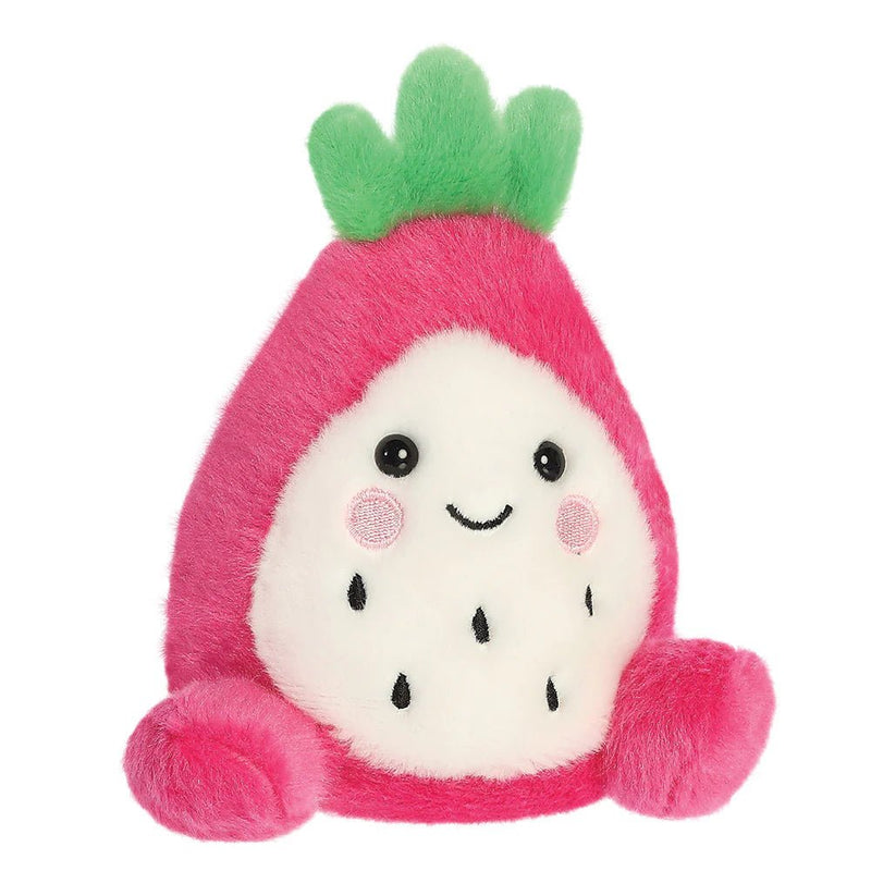 Angled view of Palm Pals Rhys Dragon Fruit plush toy by Aurora