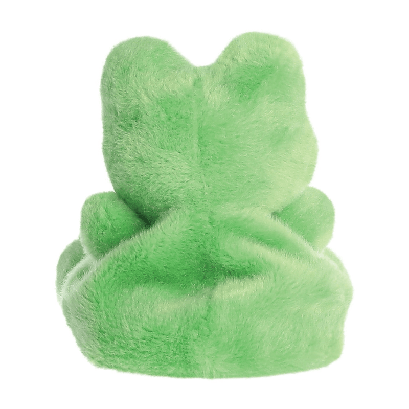 Back view of Palm Pals Ribbits green frog soft toy