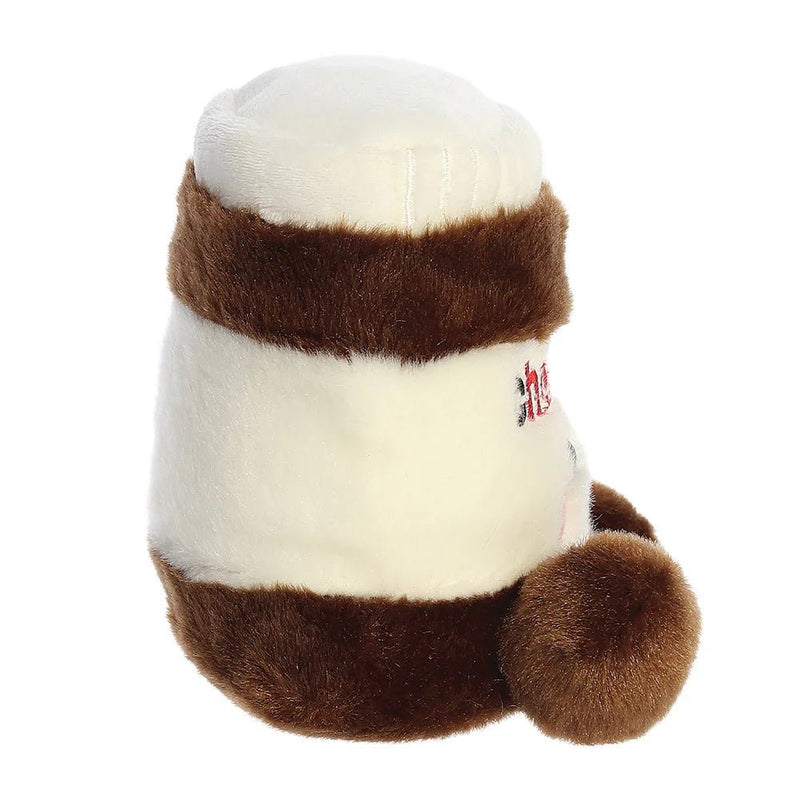 Side view of Palm Pals Silky Chocolate Spread plush toy showing jar shape