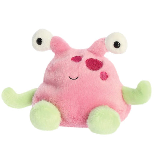 Palm Pals Silly Alien plush toy, 13cm, pink with bobbly eye stalks and mint-green paws