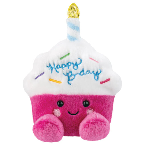 Palm Pals Sparkle Birthday Cupcake plush toy front view with candle topper