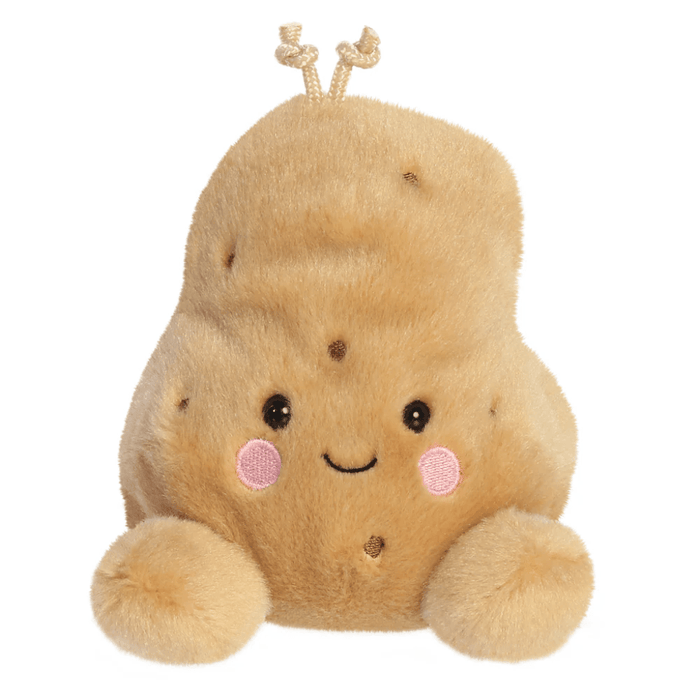 Palm Pals Spudrick Potato 13cm soft toy front view with smile and pink cheeks