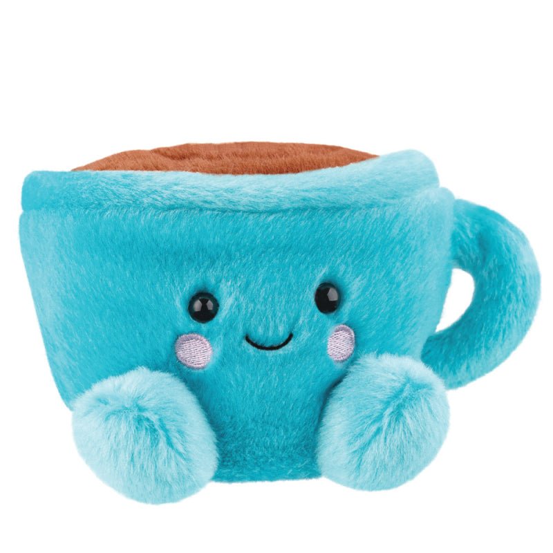 Palm Pals Toby Teacup plush toy, 13cm, turquoise cup with smiling face and pom-pom paws