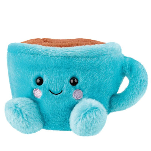 Toby Teacup soft toy angled view showing handle and cheeks, 13cm Palm Pals