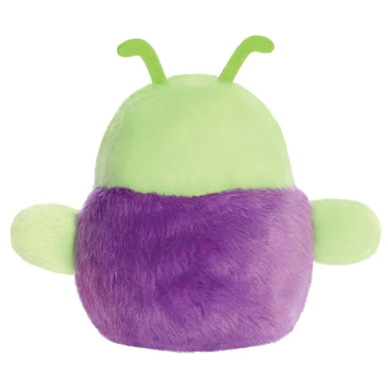 Side view of Zorg alien Palm Pals plush showing silver collar and soft arms.