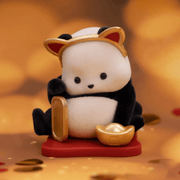 Lucky Beans super hidden Panda Roll Blind Box collectable – panda with gold ingot and plaque on red base
