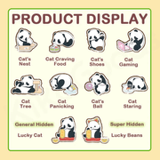 Line-up graphic showing all 8 Panda Roll designs plus Lucky Cat and Lucky Beans hidden figures
