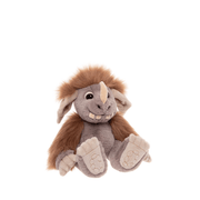 Pebble Bearhouse by Charlie Bears ogre plush toy, front angled view showing the horn, floppy ears and soft plush paws
