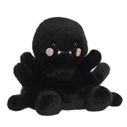 Rear view of Palm Pals Penny Mae Spider soft toy with fuzzy black texture.