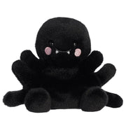 Palm Pals Penny Mae Spider soft toy with fangs and pink cheeks, front view.

